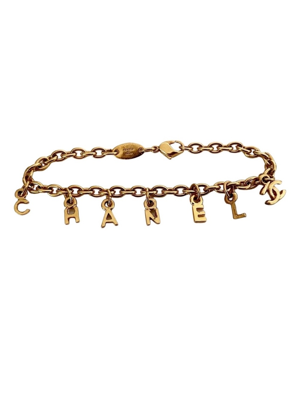 CHANEL Gold Letter Charm Chain Bracelet